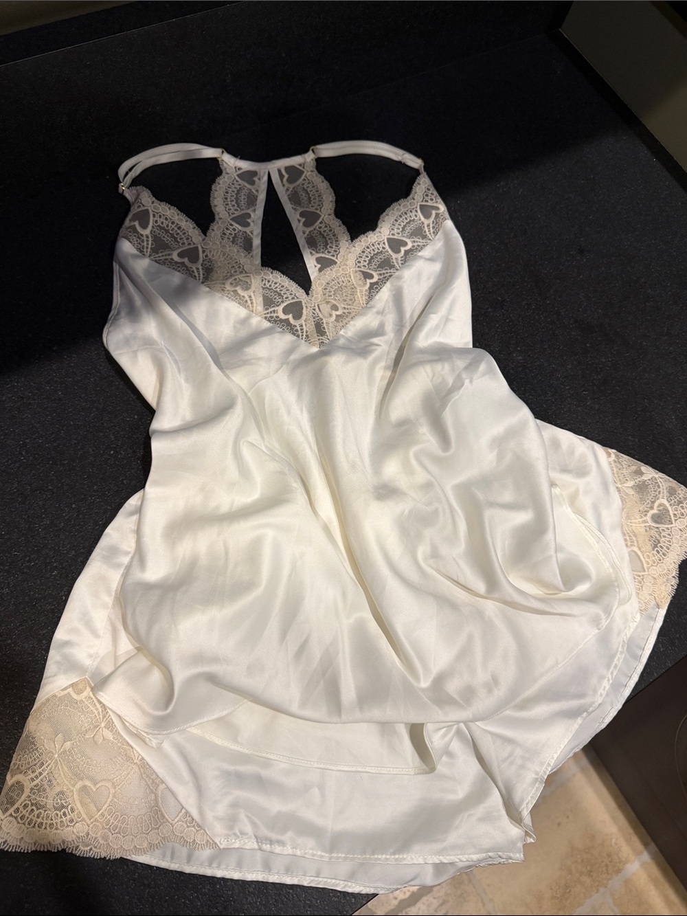 Flora white lace and satin pajama set
